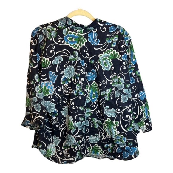 Chico's Blouse Women's Size XL Floral Linen Paisley Black Blue Chicos 3 - Picture 2 of 4